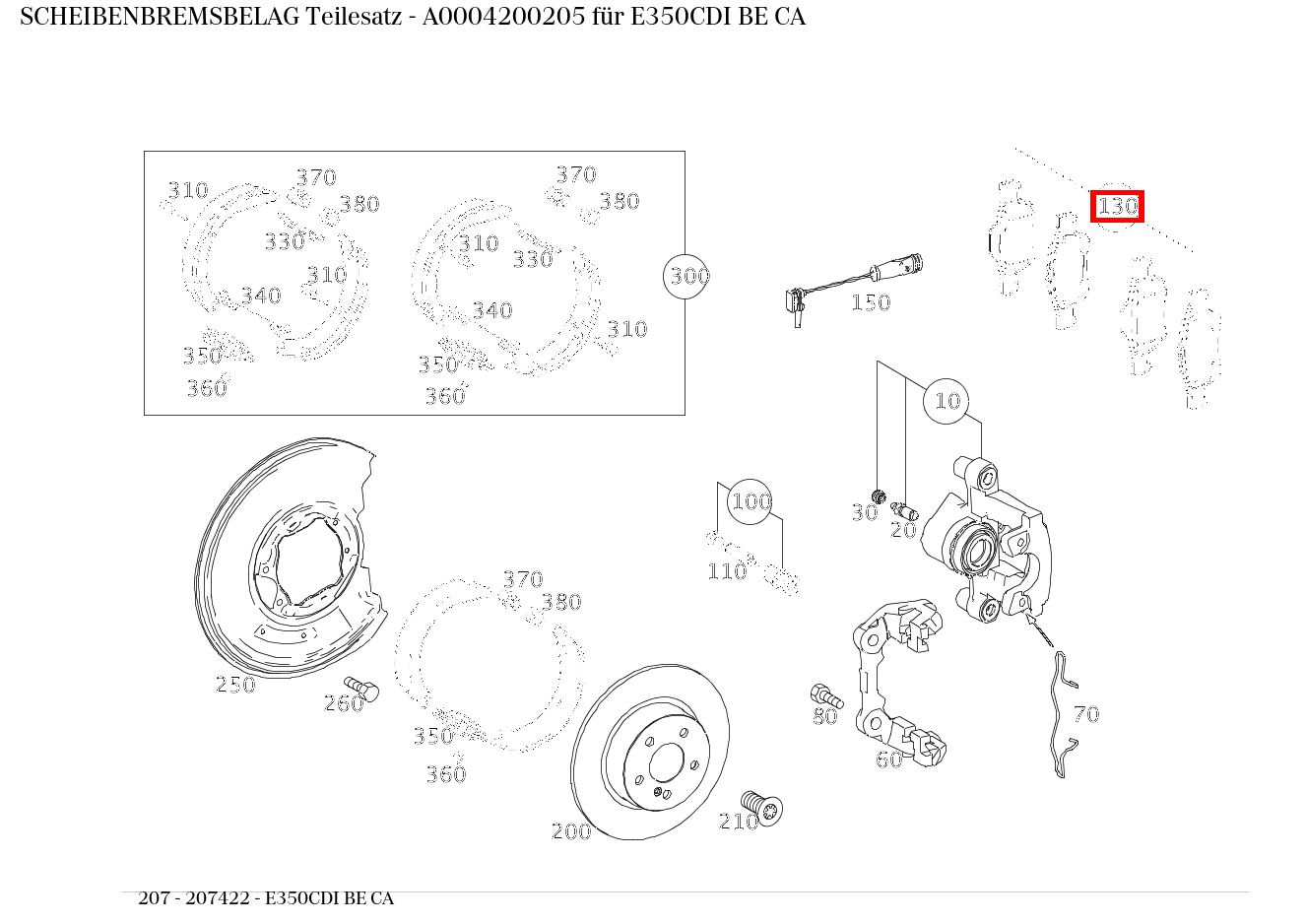 Scheibenbremsbelag Teilesatz E350CDI BE CA 207