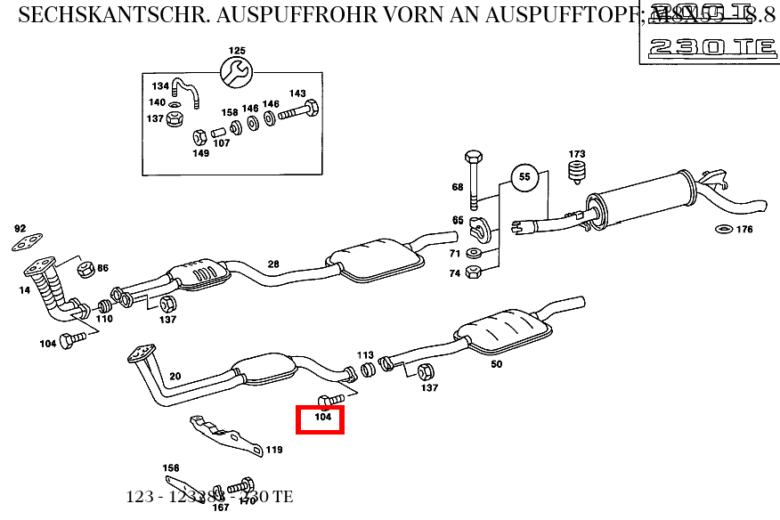 Sechskantschraube AUSPUFFROHR VORN AN AUSPUFFTOPF; M8X55 - 8.8 230 TE 123
