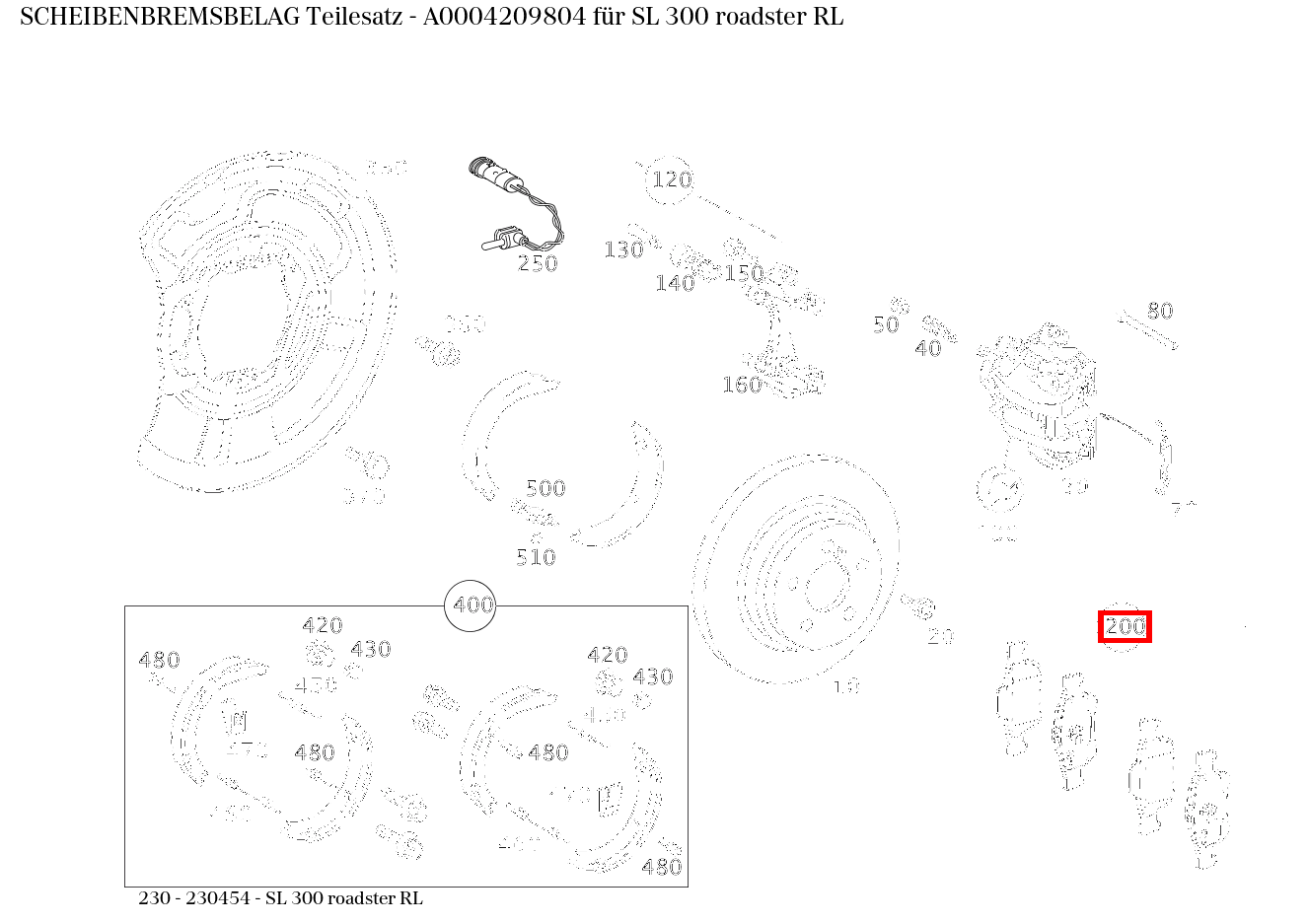 Scheibenbremsbelag Teilesatz SL 300 roadster RL 230