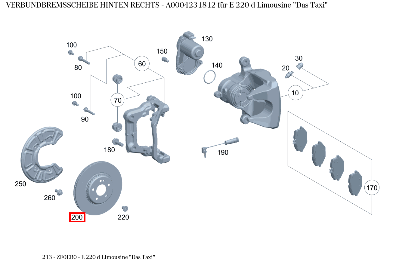 Verbundbremsscheibe HINTEN RECHTS E 220 d Limousine "Das Taxi" 213 Verbundbremsscheibe HINTEN RECHTS E 220 d Limousine "Das Taxi" 213