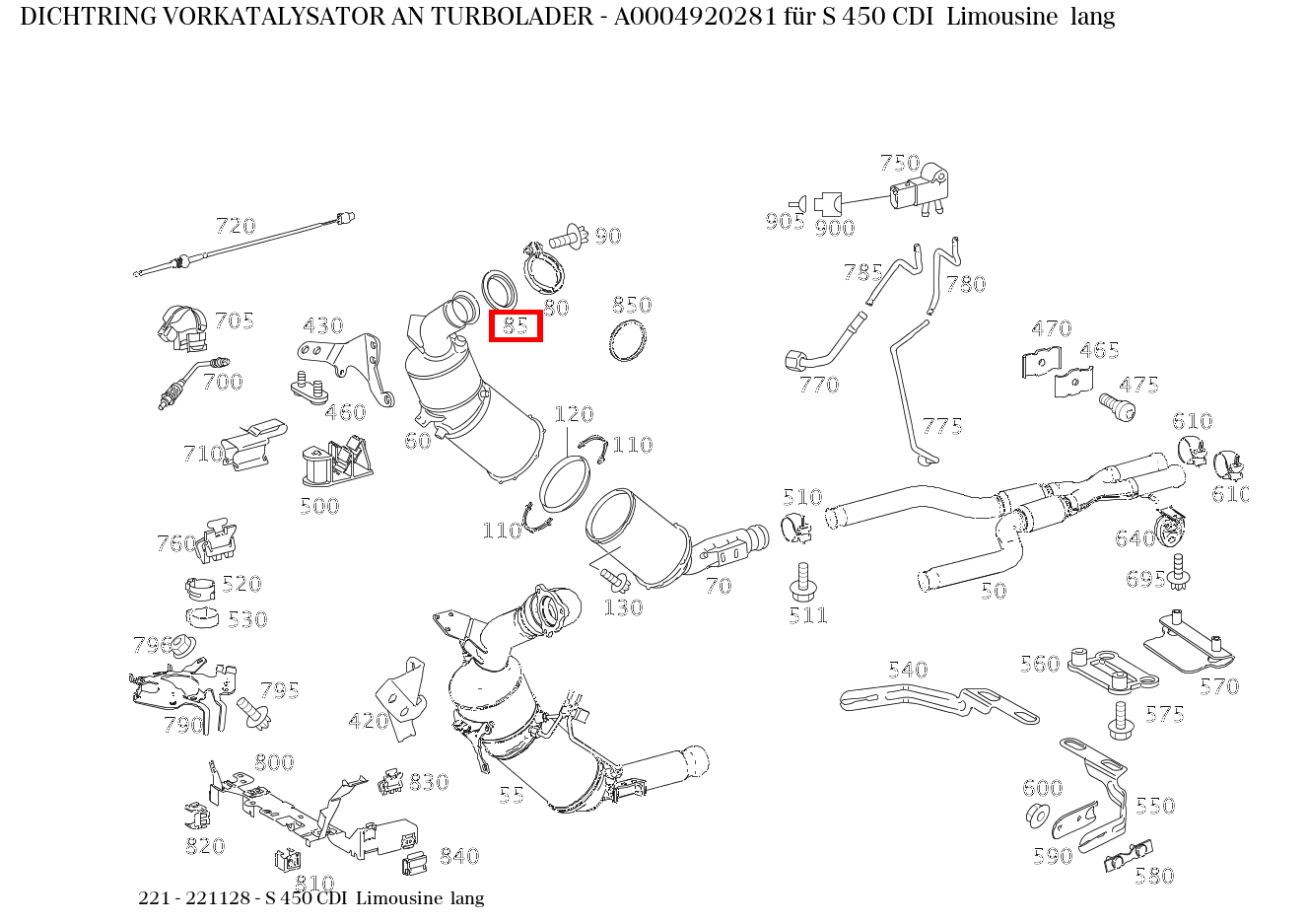 Dichtring VORKATALYSATOR AN TURBOLADER S 450 CDI Limousine lang 221