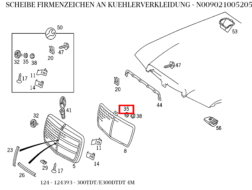 Scheibe FIRMENZEICHEN AN KUEHLERVERKLEIDUNG 300TDT/E300DTDT 4M 124