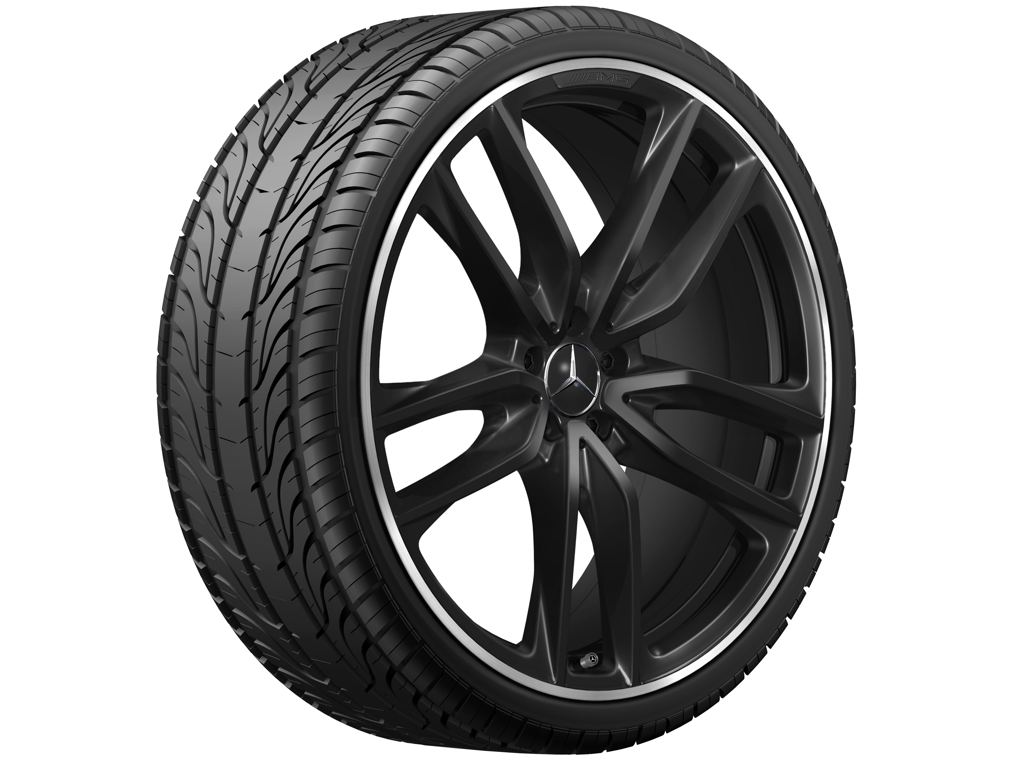 AMG 5-Doppelspeichen-Rad, 23 Zoll, 11,5 J x 23 ET 47, schwarz, Felgenhorn glanzgedreht