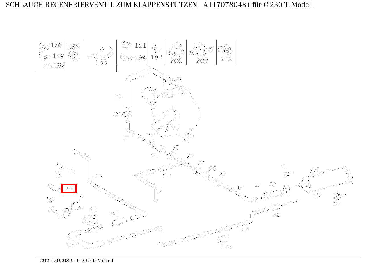 Schlauch REGENERIERVENTIL ZUM KLAPPENSTUTZEN C 230 T-Modell 202