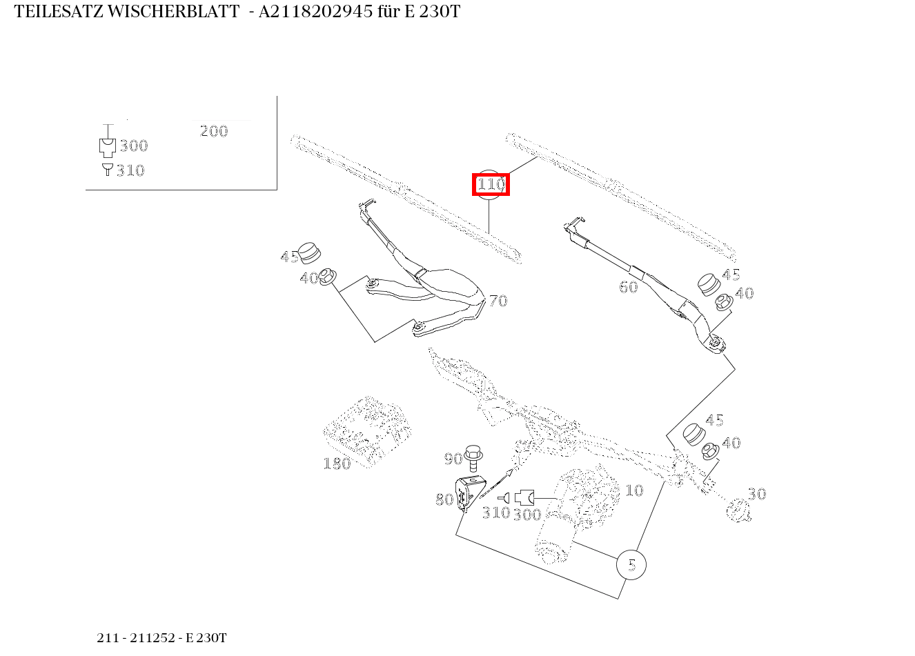 Teilesatz Wischerblatt E 230T 211