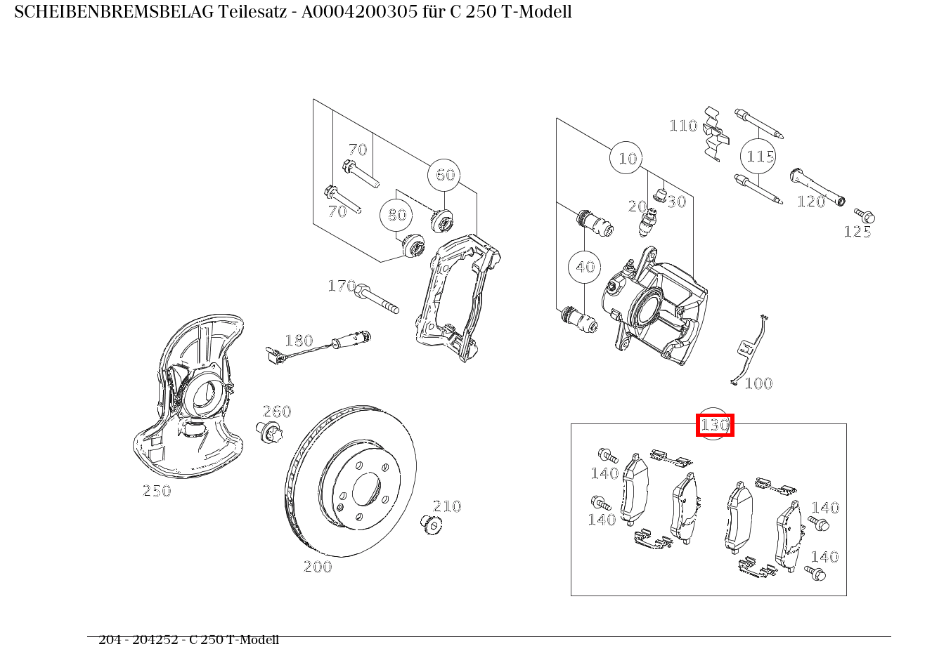 Scheibenbremsbelag Teilesatz C 250 T-Modell 204 Scheibenbremsbelag Teilesatz C 250 T-Modell 204