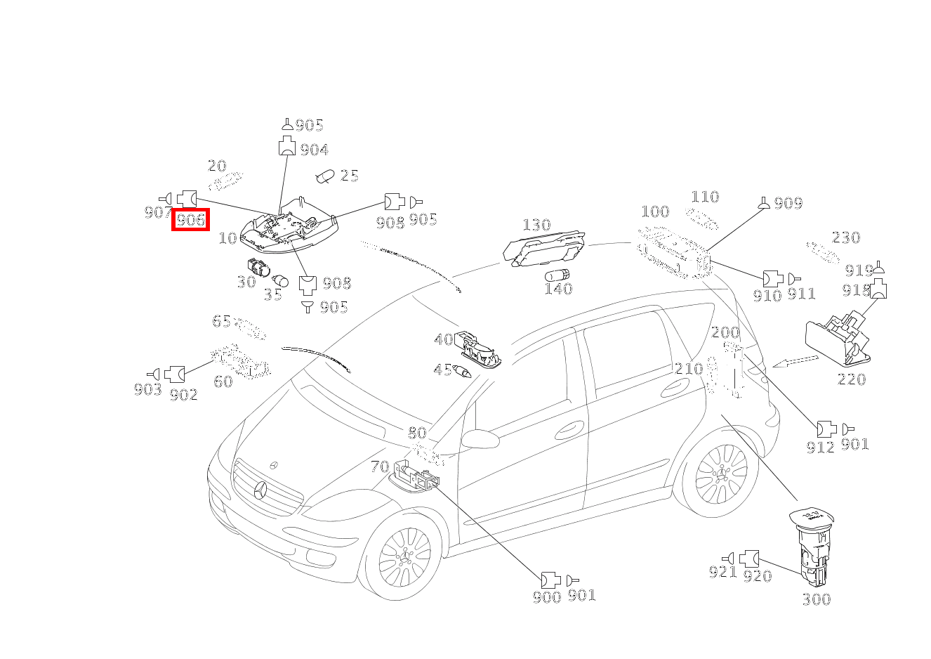 Stecker MAKE-UP-SPIEGEL E14/5; 4-PIN MQS A 160 BlueEFFICIENCY Limousine 205