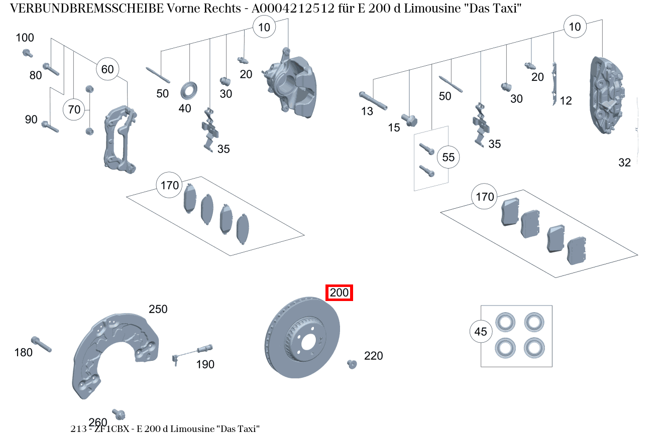 Verbundbremsscheibe Vorne Rechts E 200 d Limousine "Das Taxi" 213 Verbundbremsscheibe Vorne Rechts E 200 d Limousine "Das Taxi" 213