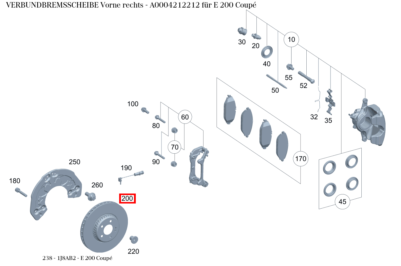 Verbundbremsscheibe Vorne rechts E 200 Coupé 238 Verbundbremsscheibe Vorne rechts E 200 Coupé 238