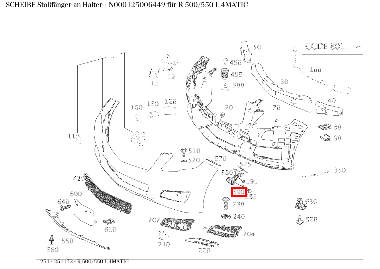 Scheibe Stoßfänger an Halter R 500/550 L 4MATIC 251