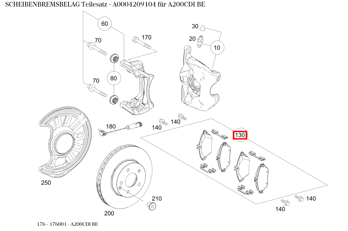 Scheibenbremsbelag Teilesatz A200CDI BE 176