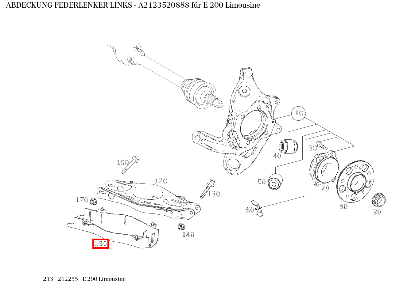 Abdeckung FEDERLENKER LINKS E 200 Limousine 213