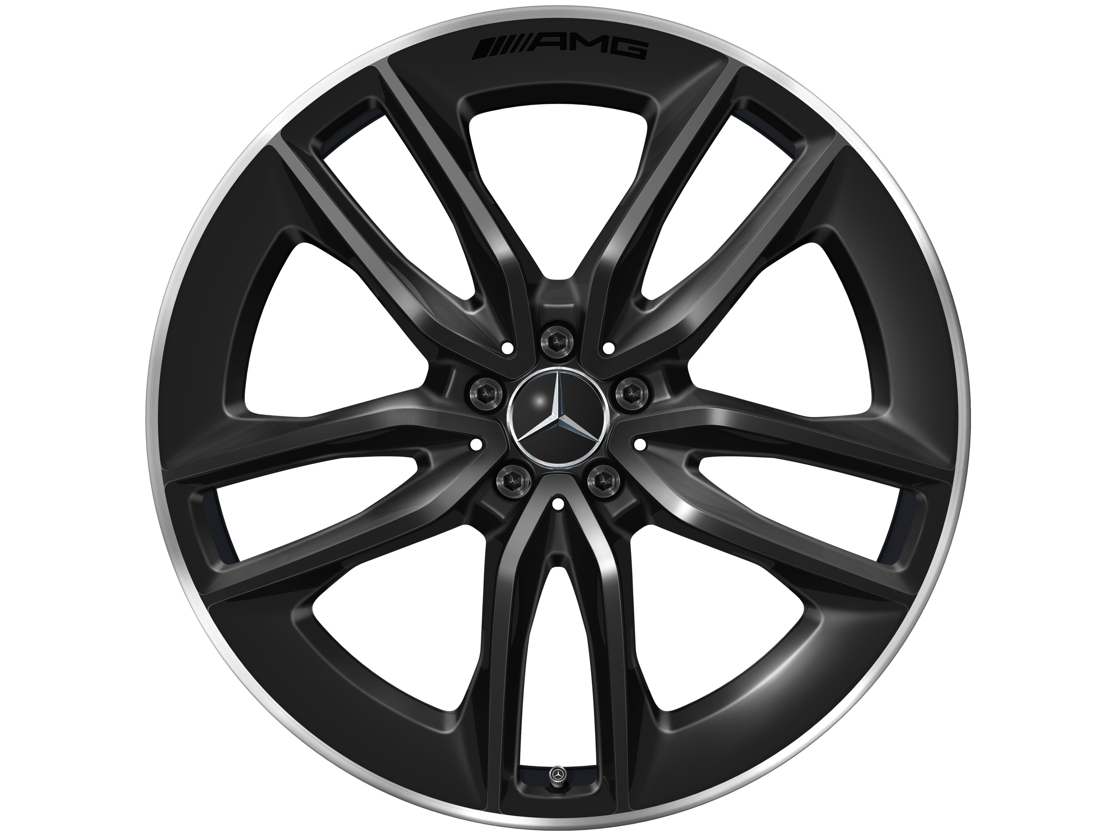 AMG 5-Doppelspeichen-Rad, 22 Zoll, 10 J x 22 ET 56,1, schwarz, Felgenhorn glanzgedreht