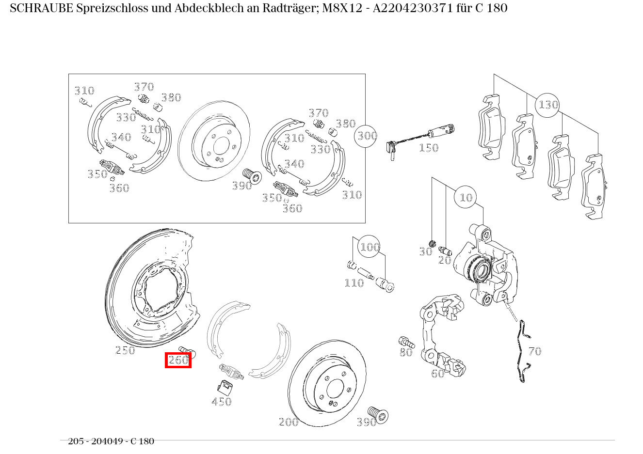 Schraube Spreizschloss und Abdeckblech an Radträger; M8X12 C 180 205 Schraube Spreizschloss und Abdeckblech an Radträger; M8X12 C 180 205