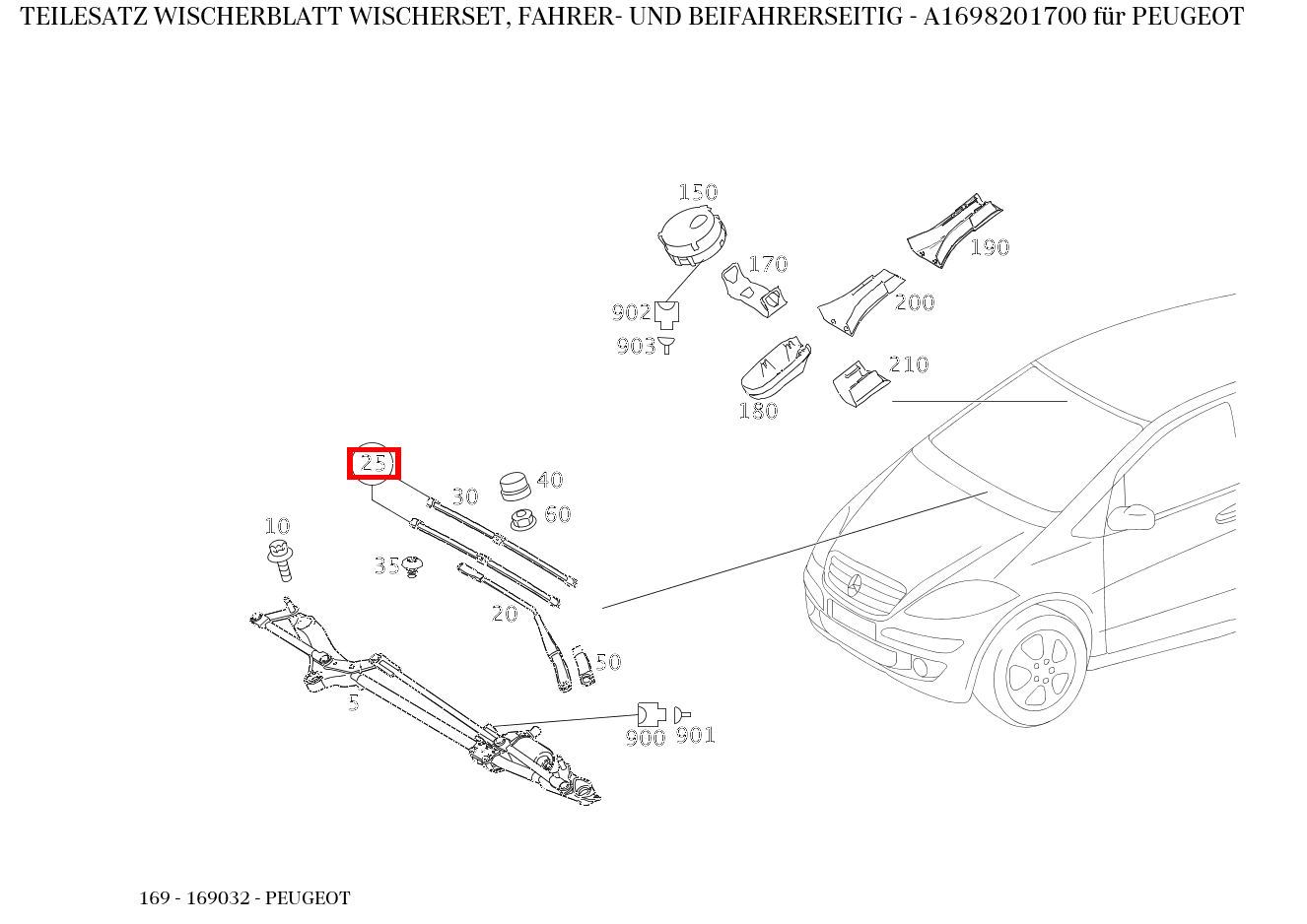 Teilesatz Wischerblatt WISCHERSET, FAHRER- UND BEIFAHRERSEITIG PEUGEOT 169 Teilesatz Wischerblatt WISCHERSET, FAHRER- UND BEIFAHRERSEITIG PEUGEOT 169