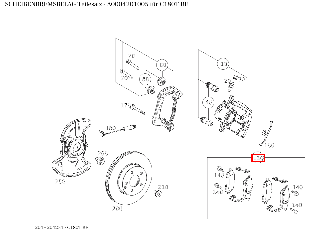 Scheibenbremsbelag Teilesatz C180T BE 204 Scheibenbremsbelag Teilesatz C180T BE 204