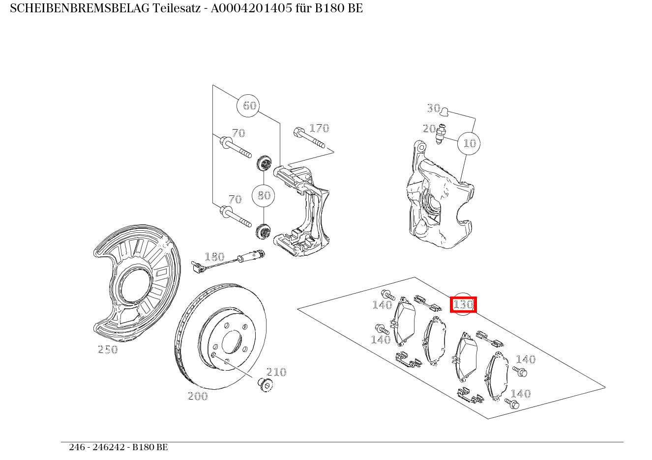 Scheibenbremsbelag Teilesatz B180 BE 246