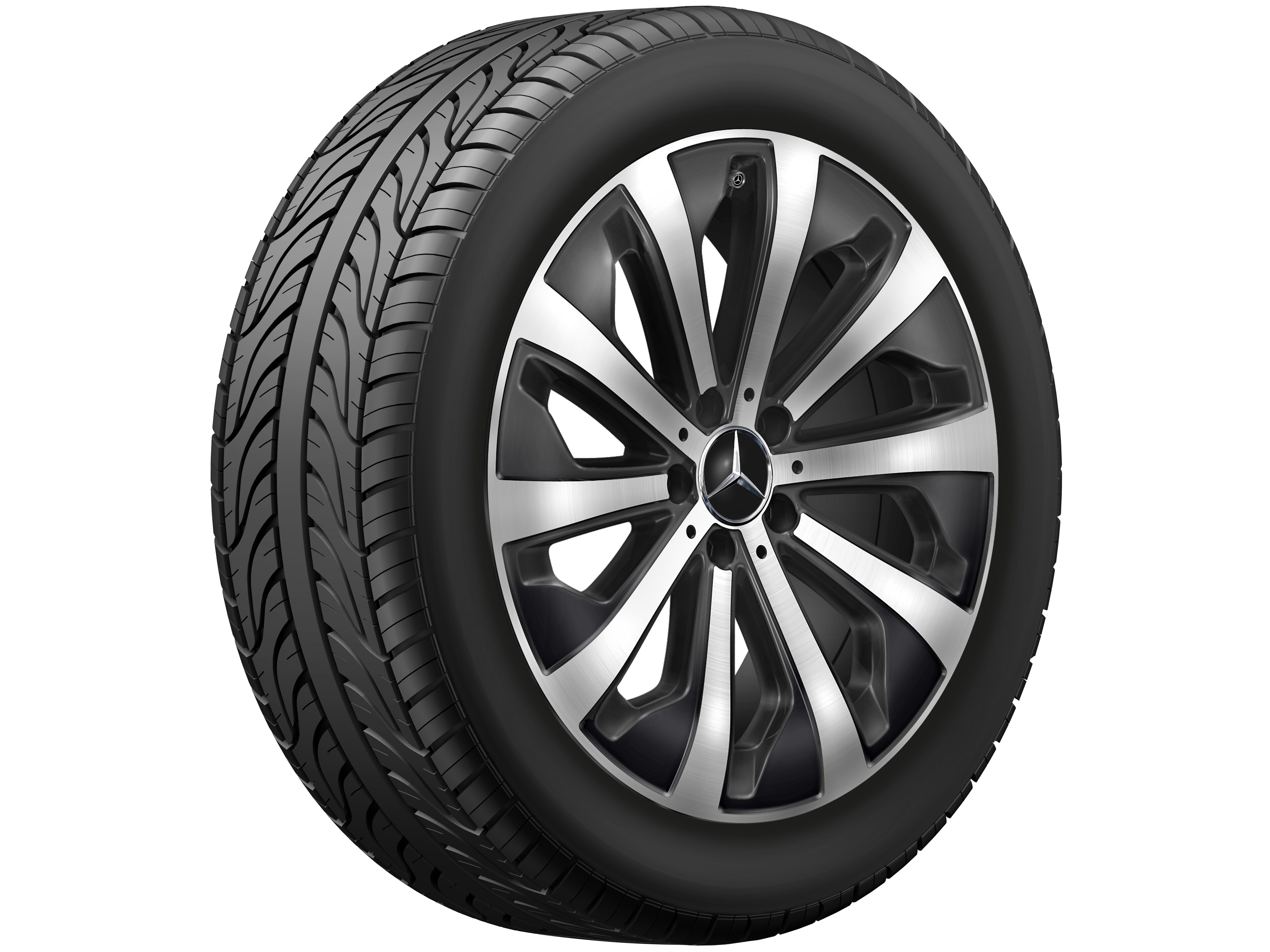 10-Speichen-Rad, Aero, 19 Zoll, glanzgedreht 7,5 J x 19 ET 53, schwarz