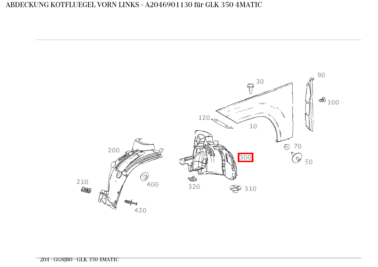Abdeckung KOTFLUEGEL VORN LINKS GLK 350 4MATIC 204