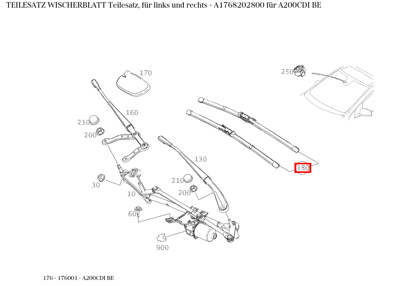 Teilesatz Wischerblatt Teilesatz, für links und rechts A200CDI BE 176