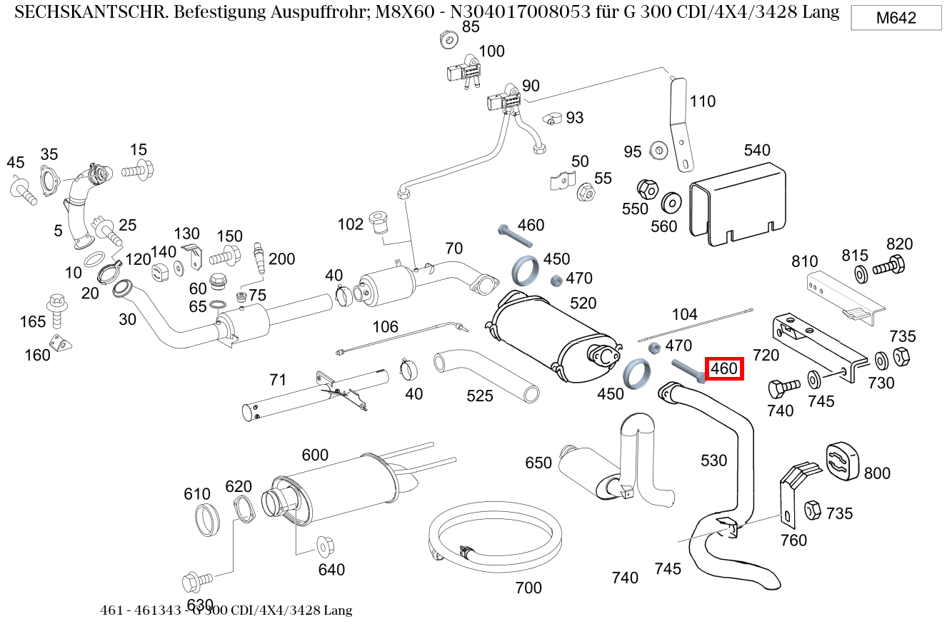 Sechskantschraube Befestigung Auspuffrohr; M8X60 G 300 CDI/4X4/3428 Lang 461 Sechskantschraube Befestigung Auspuffrohr; M8X60 G 300 CDI/4X4/3428 Lang 461