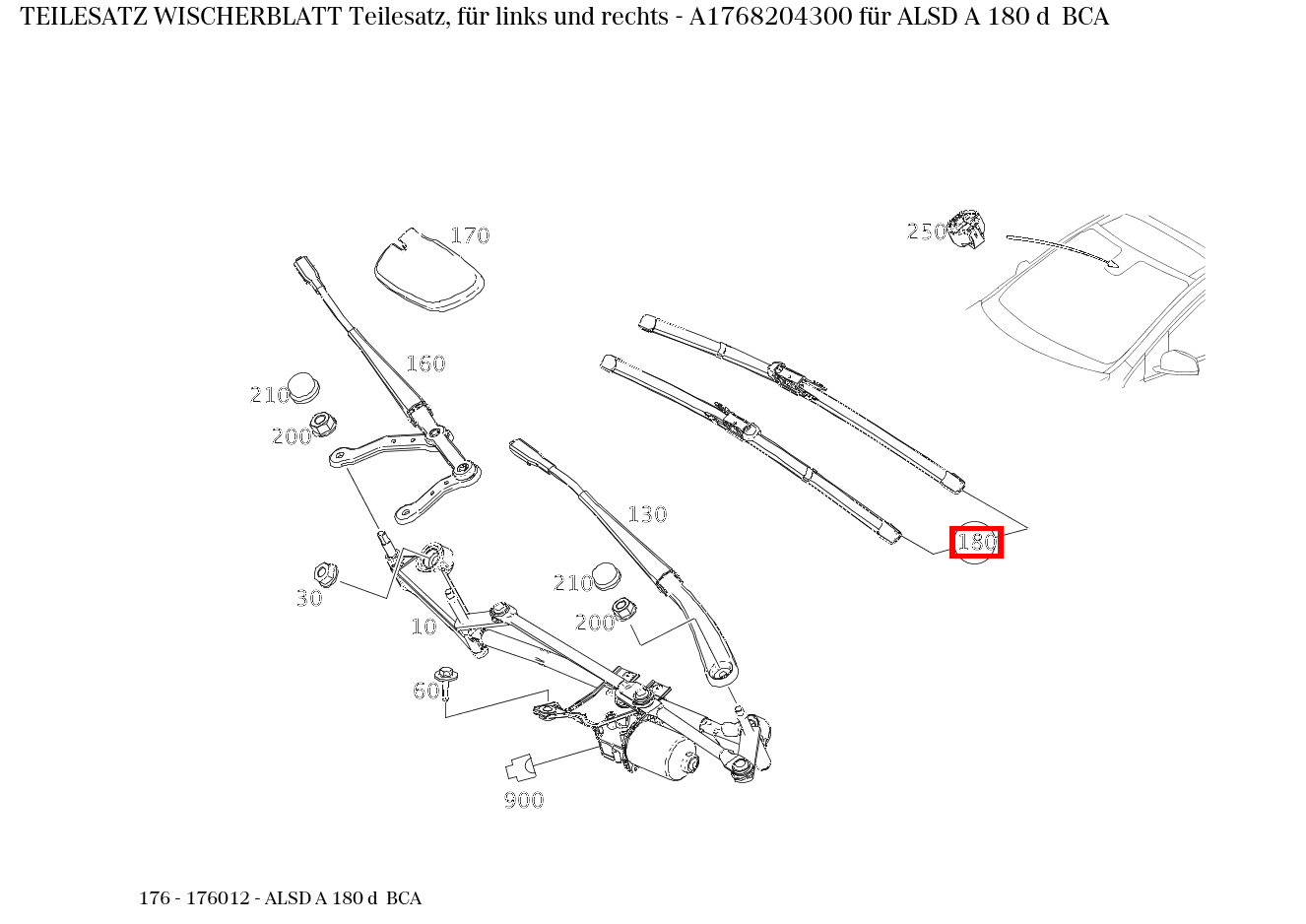 Teilesatz Wischerblatt Teilesatz, für links und rechts ALSD A 180 d BCA 176