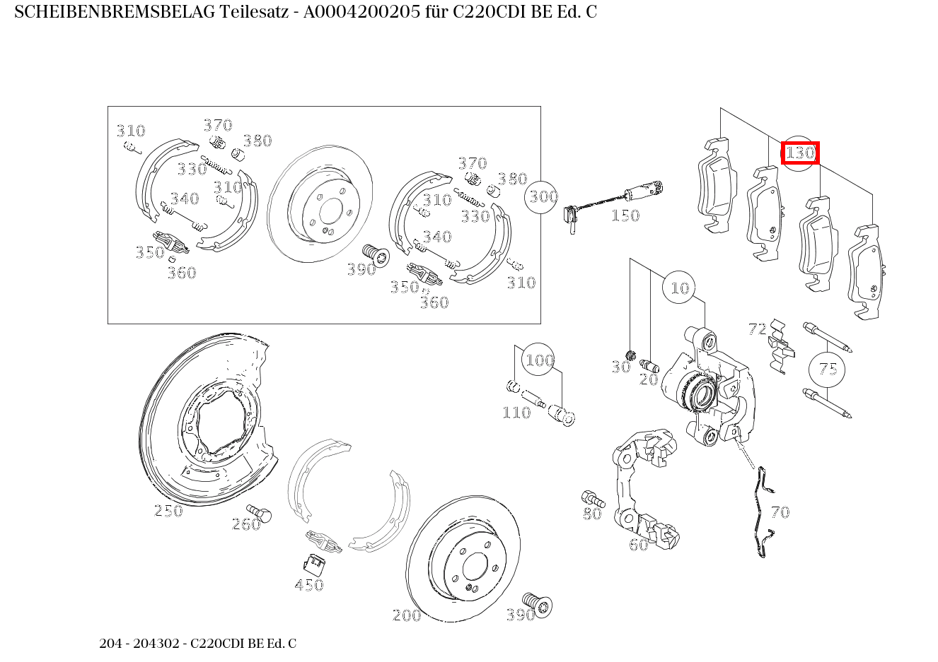 Scheibenbremsbelag Teilesatz C220CDI BE Ed. C 204