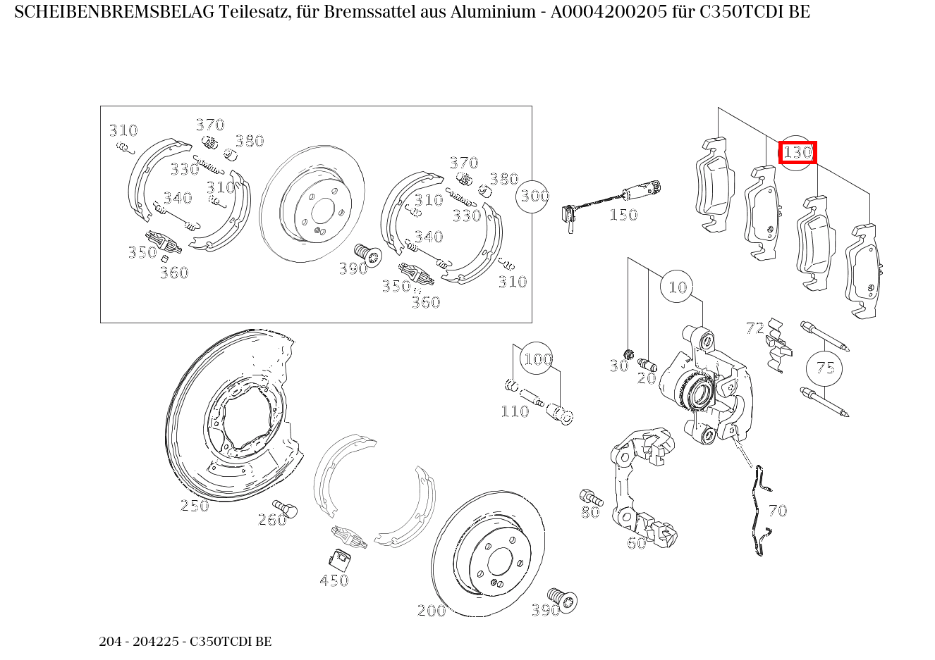 Scheibenbremsbelag Teilesatz, für Bremssattel aus Aluminium C350TCDI BE 204
