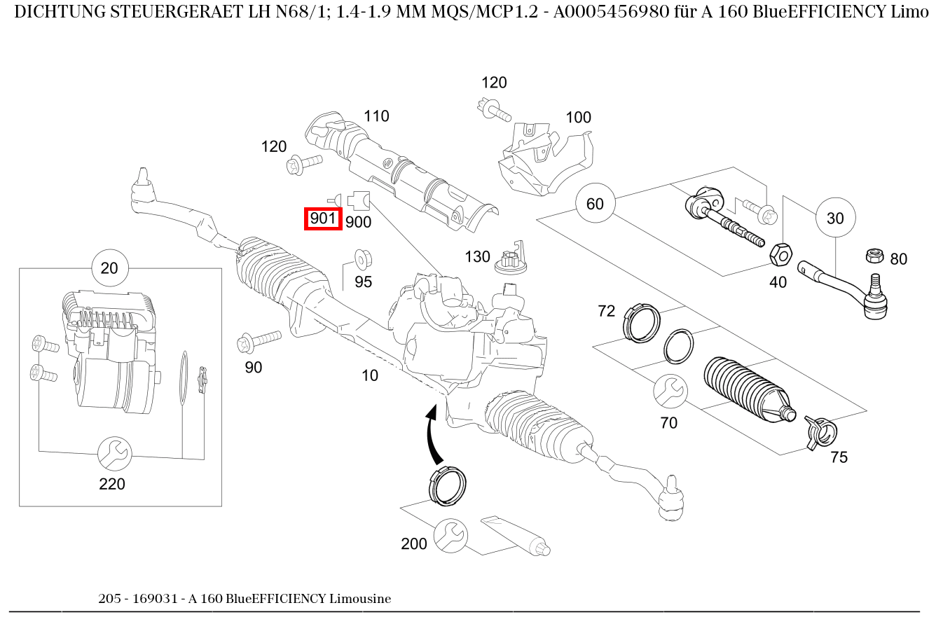 ABDICHTUNG STEUERGERAET LH N68/1; 1.4-1.9 MM MQS/MCP1.2 A 160 BlueEFFICIENCY Limousine 205