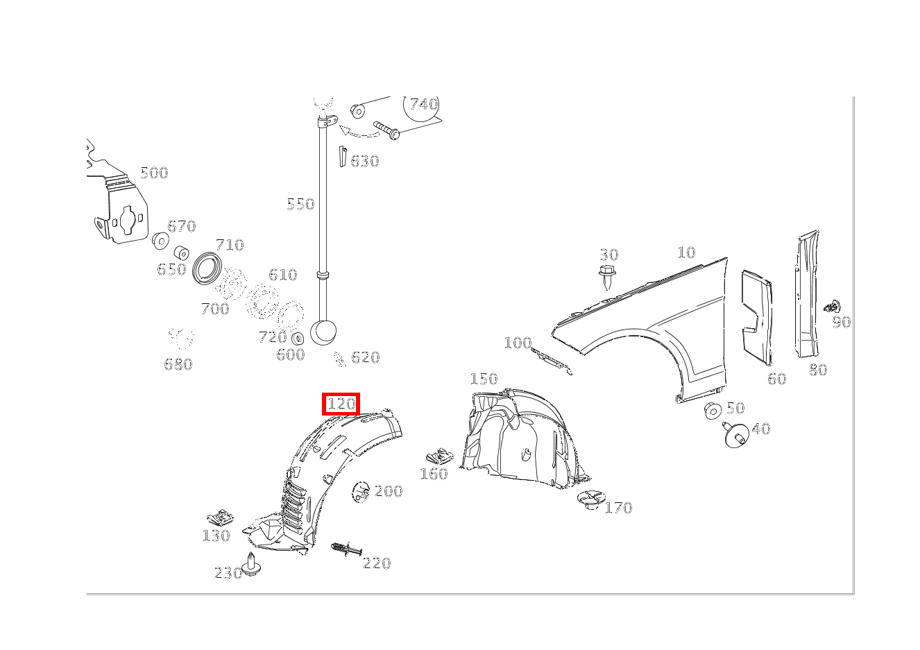 RADLAUFABDECKUNG Kotflügel vorn rechts E 220 CDI T-Modell 253