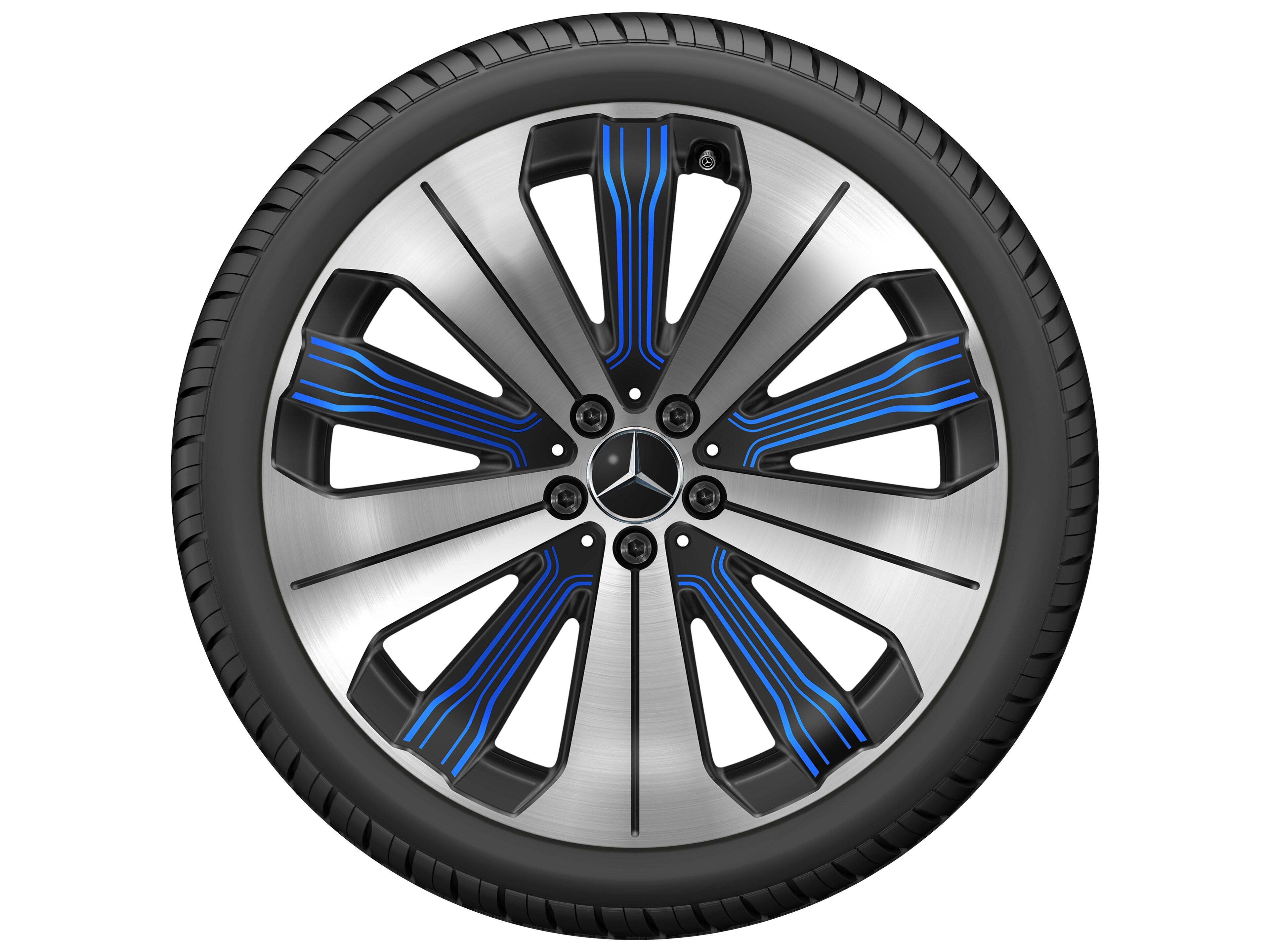 10-Speichen-Rad, Aero, 21 Zoll, 9,5 J x 21 ET 41,5, schwarz / blau, glanzgedreht
