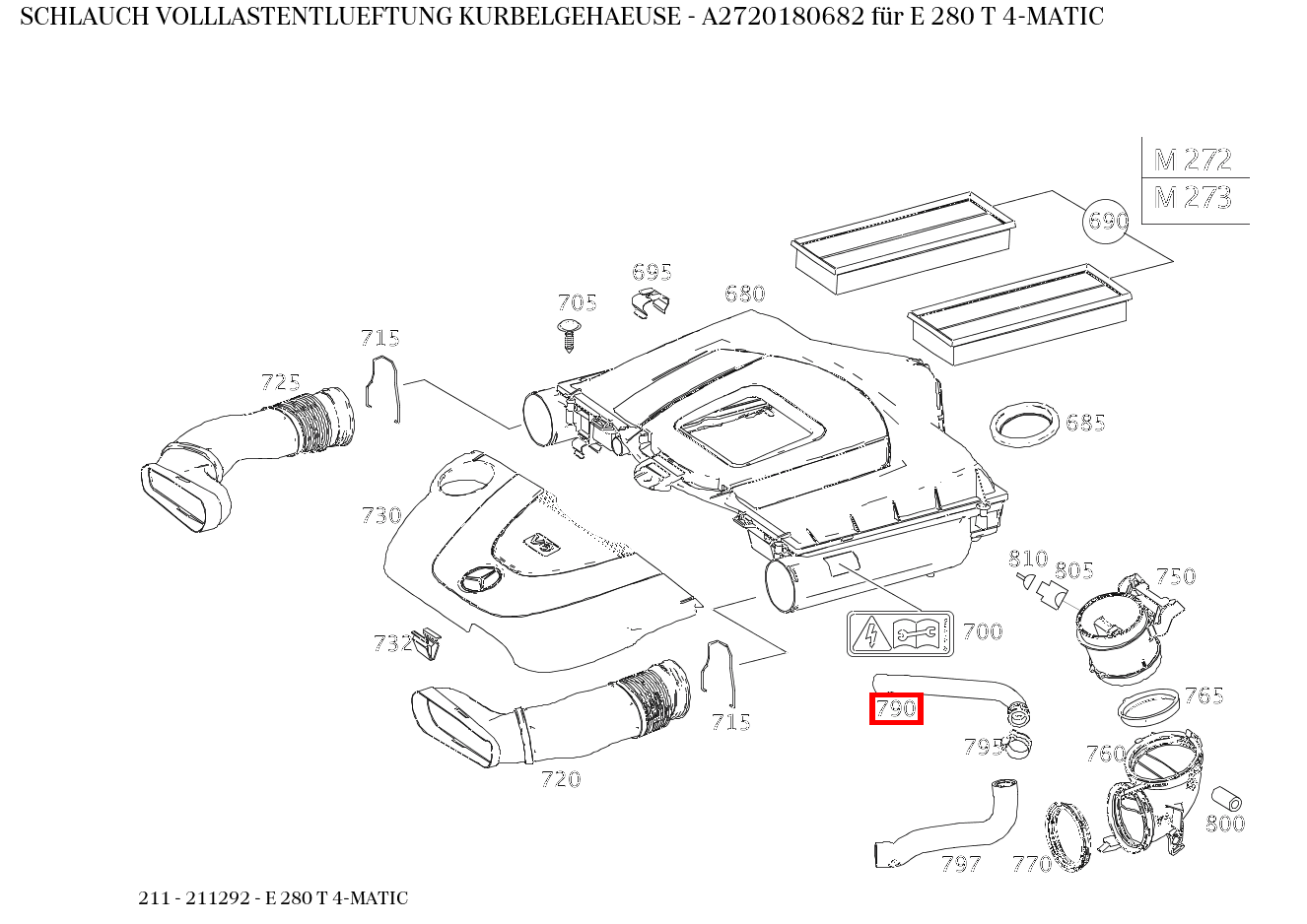 Schlauch VOLLLASTENTLUEFTUNG KURBELGEHAEUSE E 280 T 4-MATIC 211