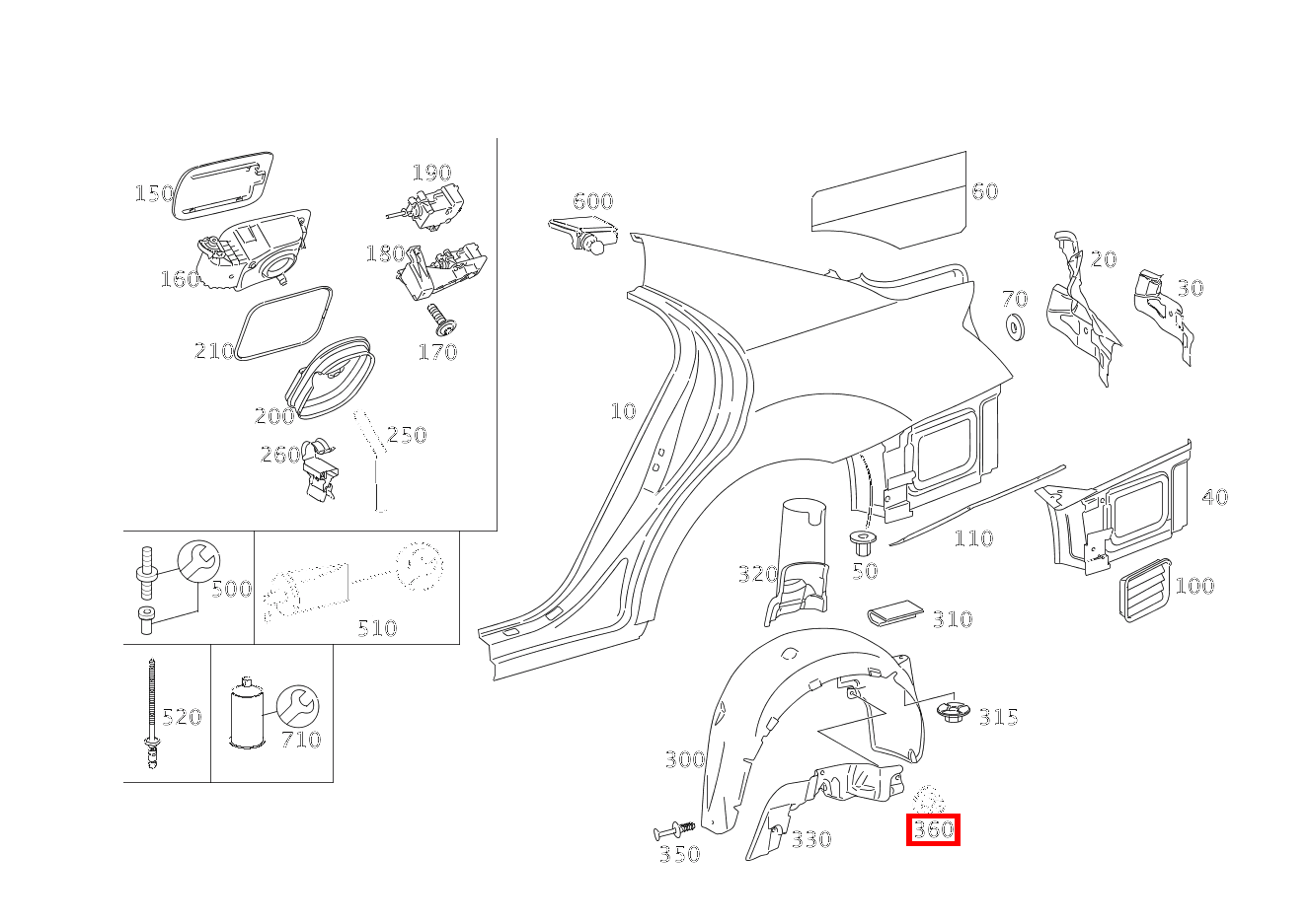 KUNSTSTOFFMUTTER ABDECKUNG AN ROHBAU S 550 Limousine lang BCA 221