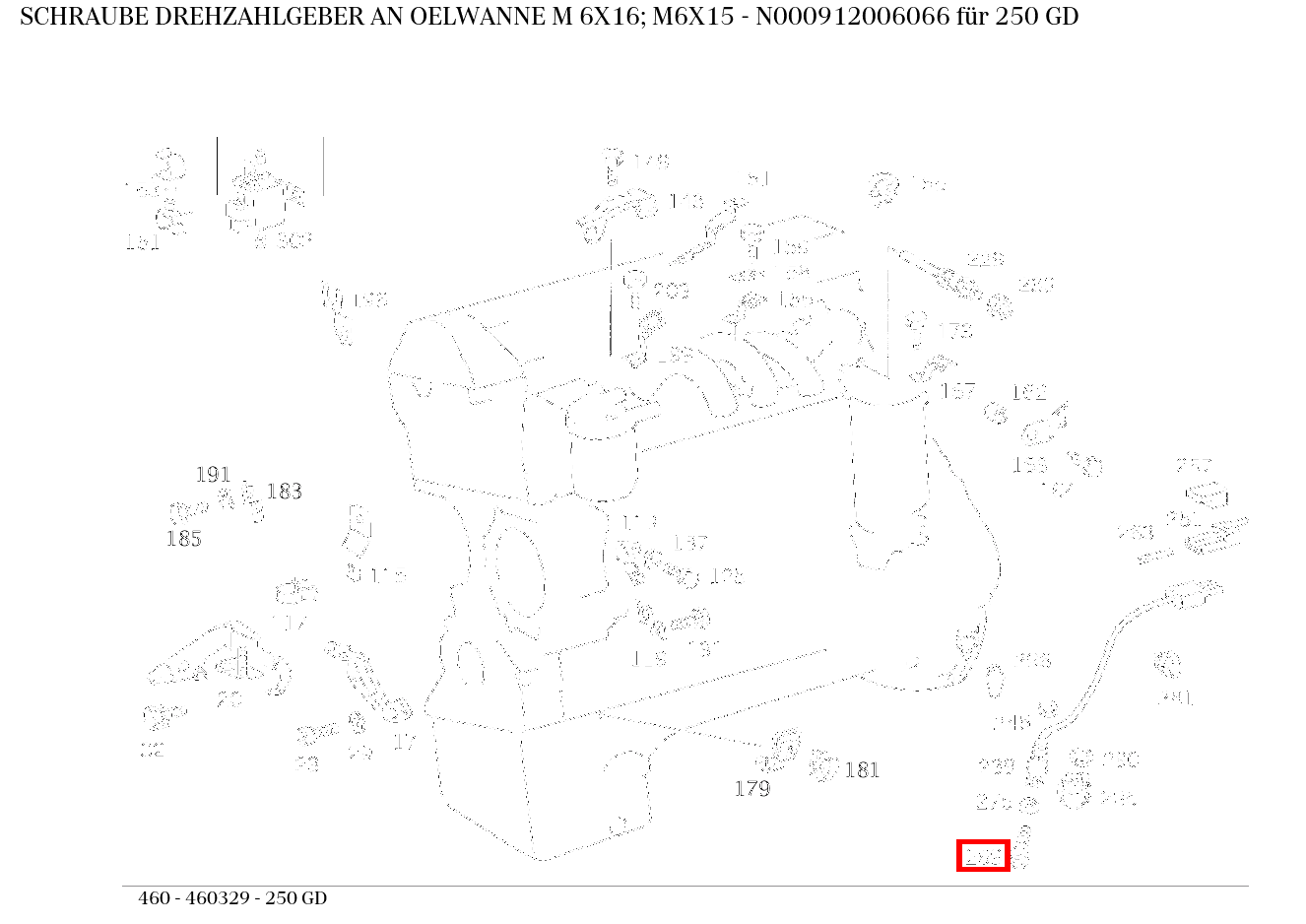Schraube DREHZAHLGEBER AN OELWANNE M 6X16; M6X15 250 GD 460 Schraube DREHZAHLGEBER AN OELWANNE M 6X16; M6X15 250 GD 460