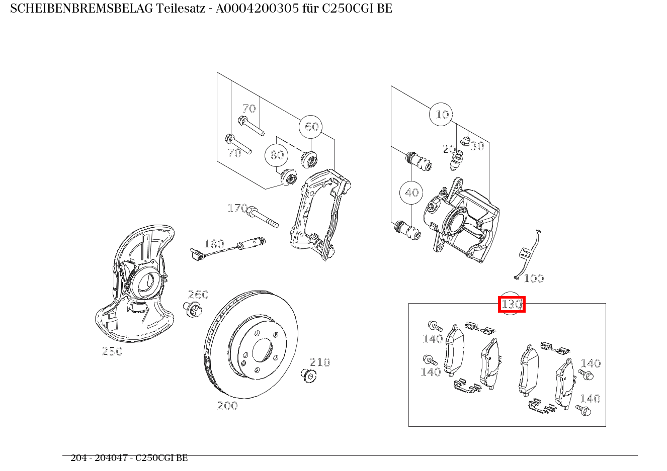 Scheibenbremsbelag Teilesatz C250CGI BE 204 Scheibenbremsbelag Teilesatz C250CGI BE 204