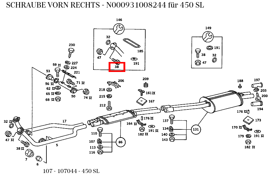 Schraube VORN RECHTS 450 SL 107