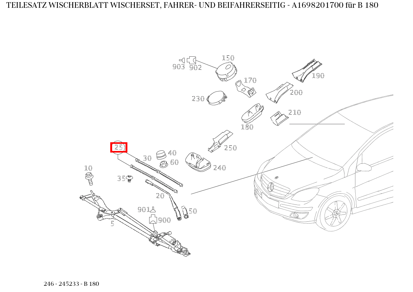 Teilesatz Wischerblatt WISCHERSET, FAHRER- UND BEIFAHRERSEITIG B 180 246 Teilesatz Wischerblatt WISCHERSET, FAHRER- UND BEIFAHRERSEITIG B 180 246