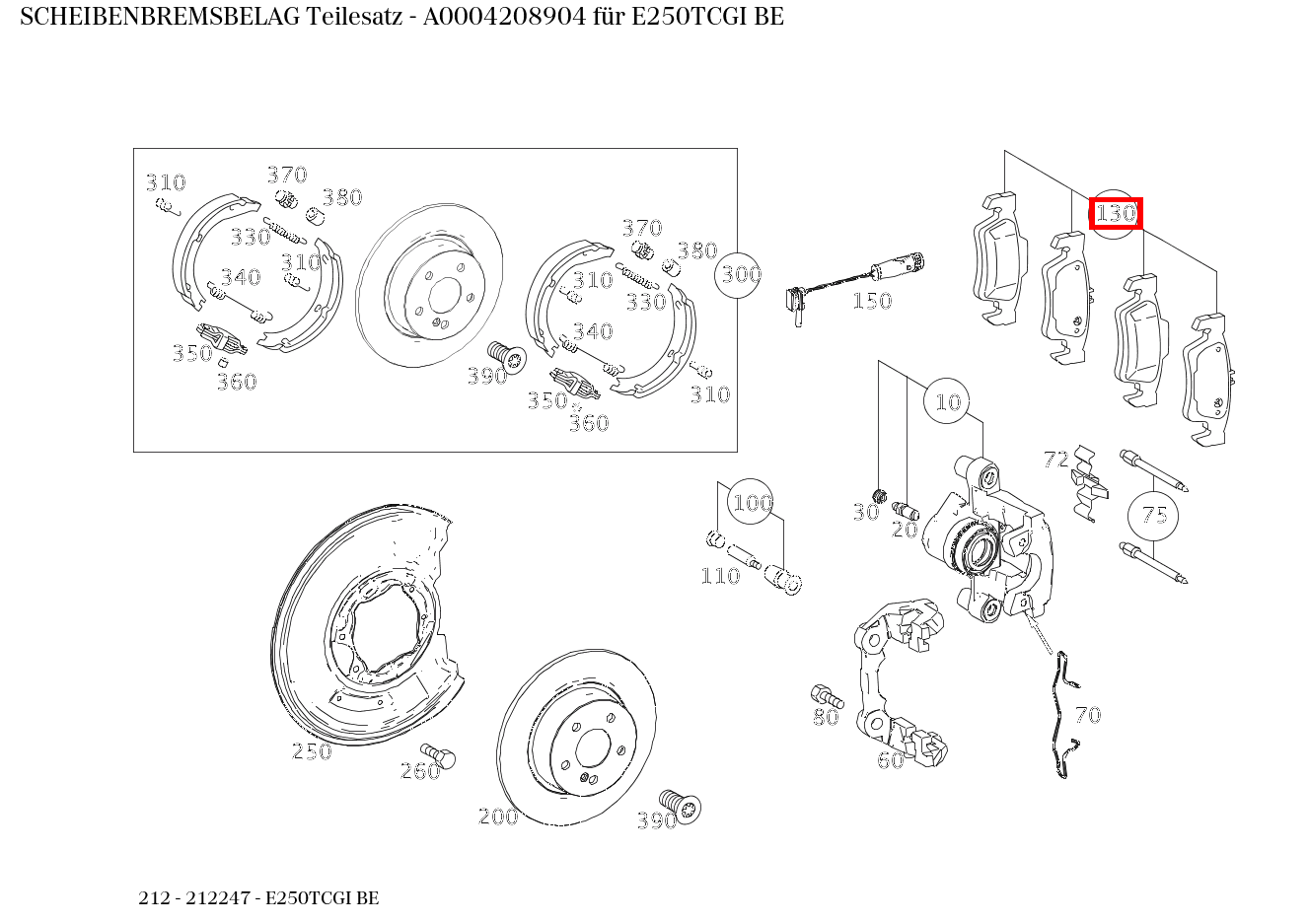 Scheibenbremsbelag Teilesatz E250TCGI BE 212