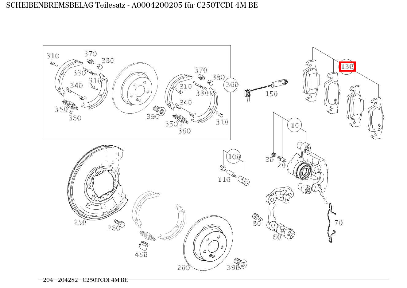 Scheibenbremsbelag Teilesatz C250TCDI 4M BE 204