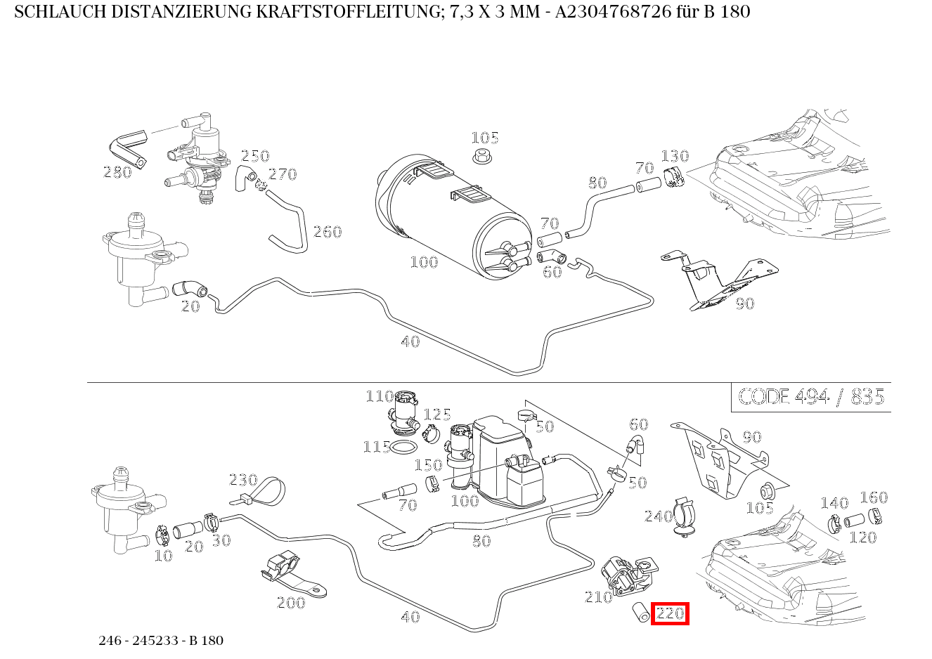 Schlauch DISTANZIERUNG KRAFTSTOFFLEITUNG; 7,3 X 3 MM B 180 246