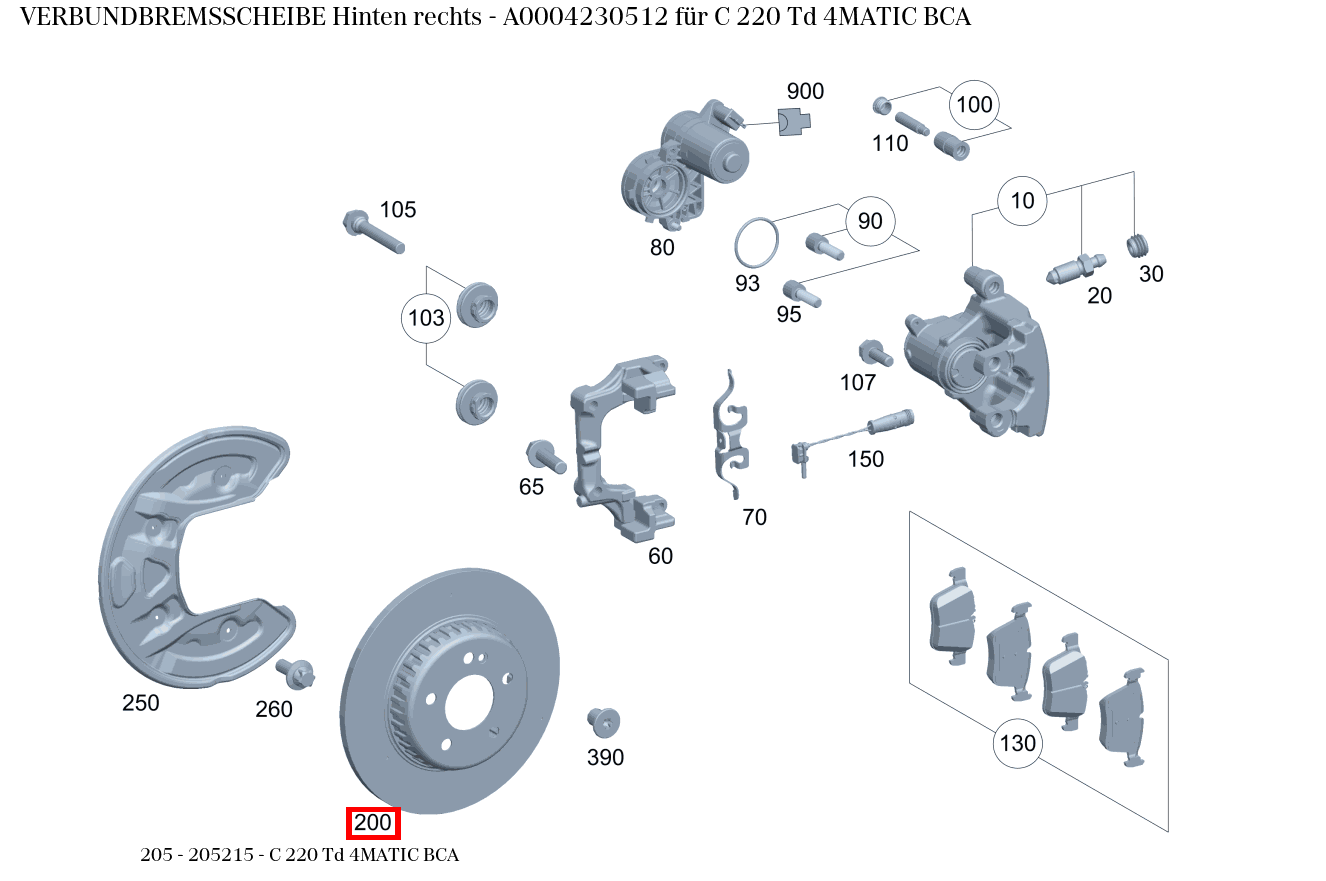Verbundbremsscheibe Hinten rechts C 220 Td 4MATIC BCA 205