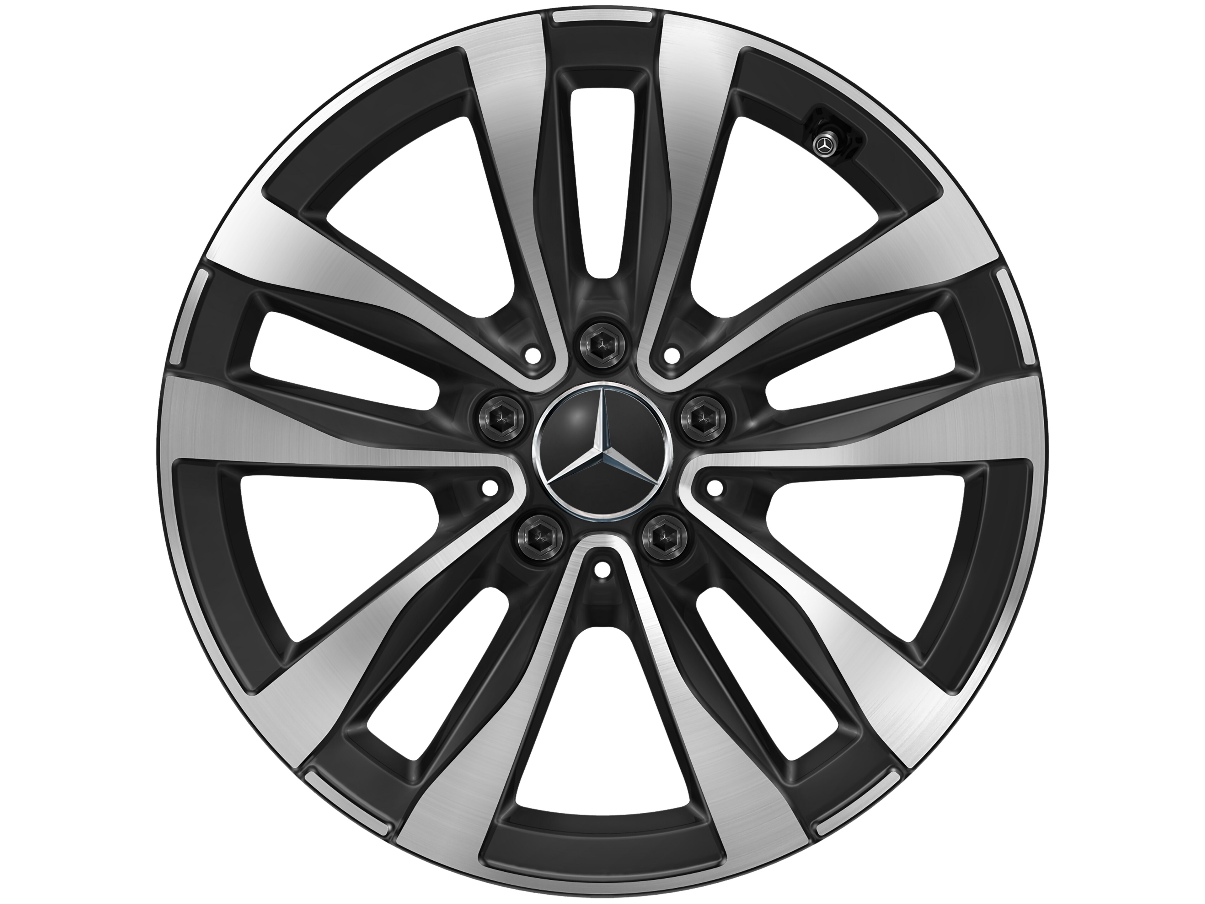 5-Doppelspeichen-Rad, Aero, 17 Zoll, glanzgedreht 7 J x 17 ET 44,5, schwarz