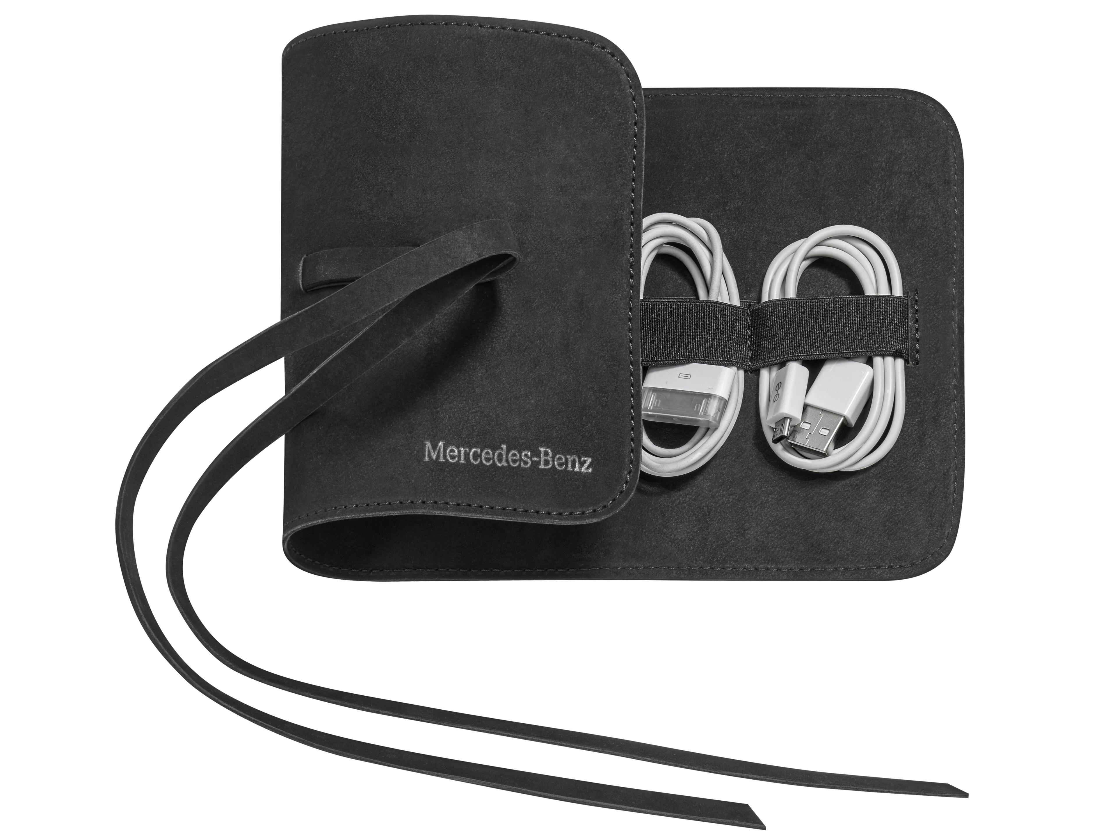 Kabel-Organizer schwarz, Nubukleder