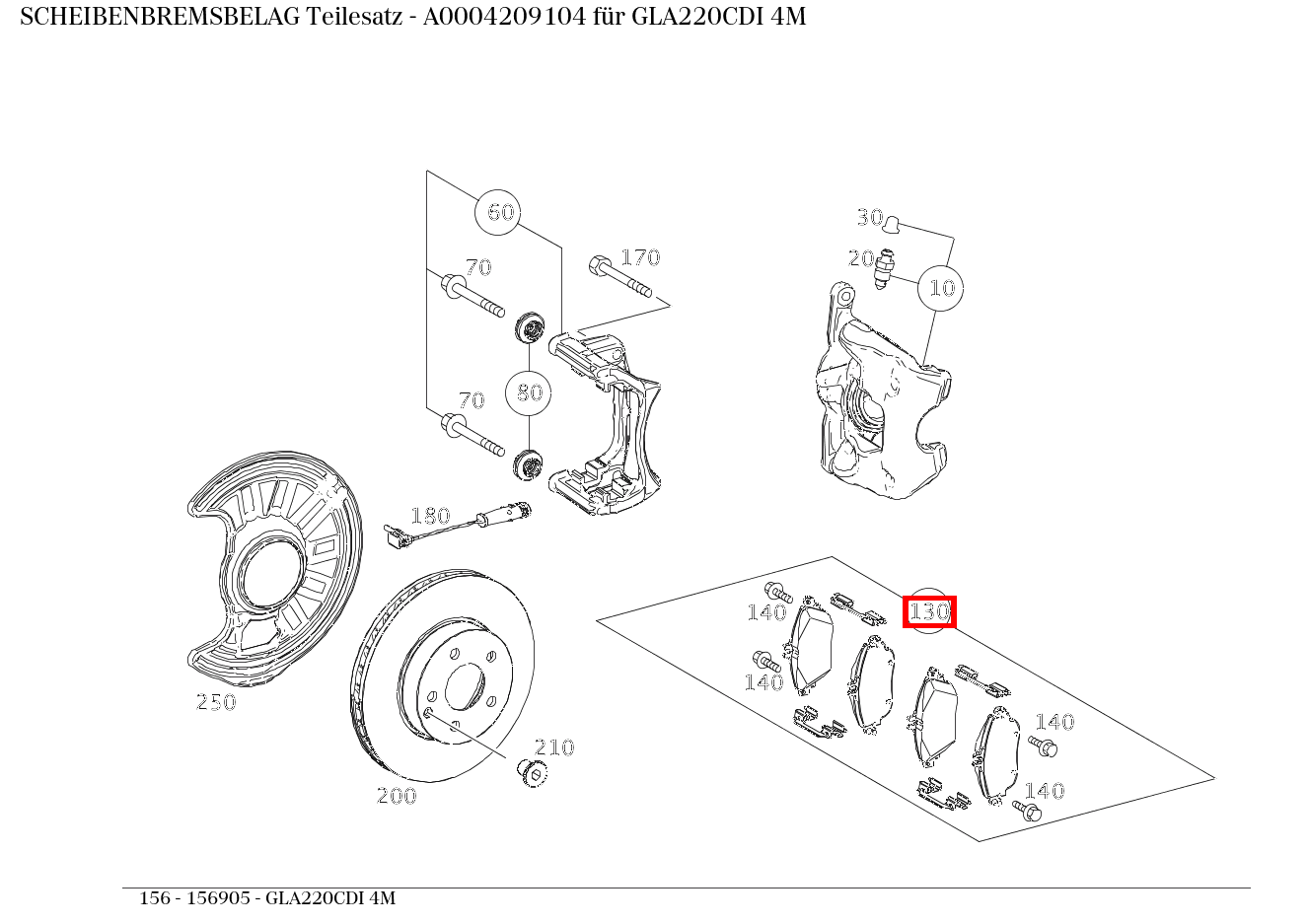 Scheibenbremsbelag Teilesatz GLA220CDI 4M 156