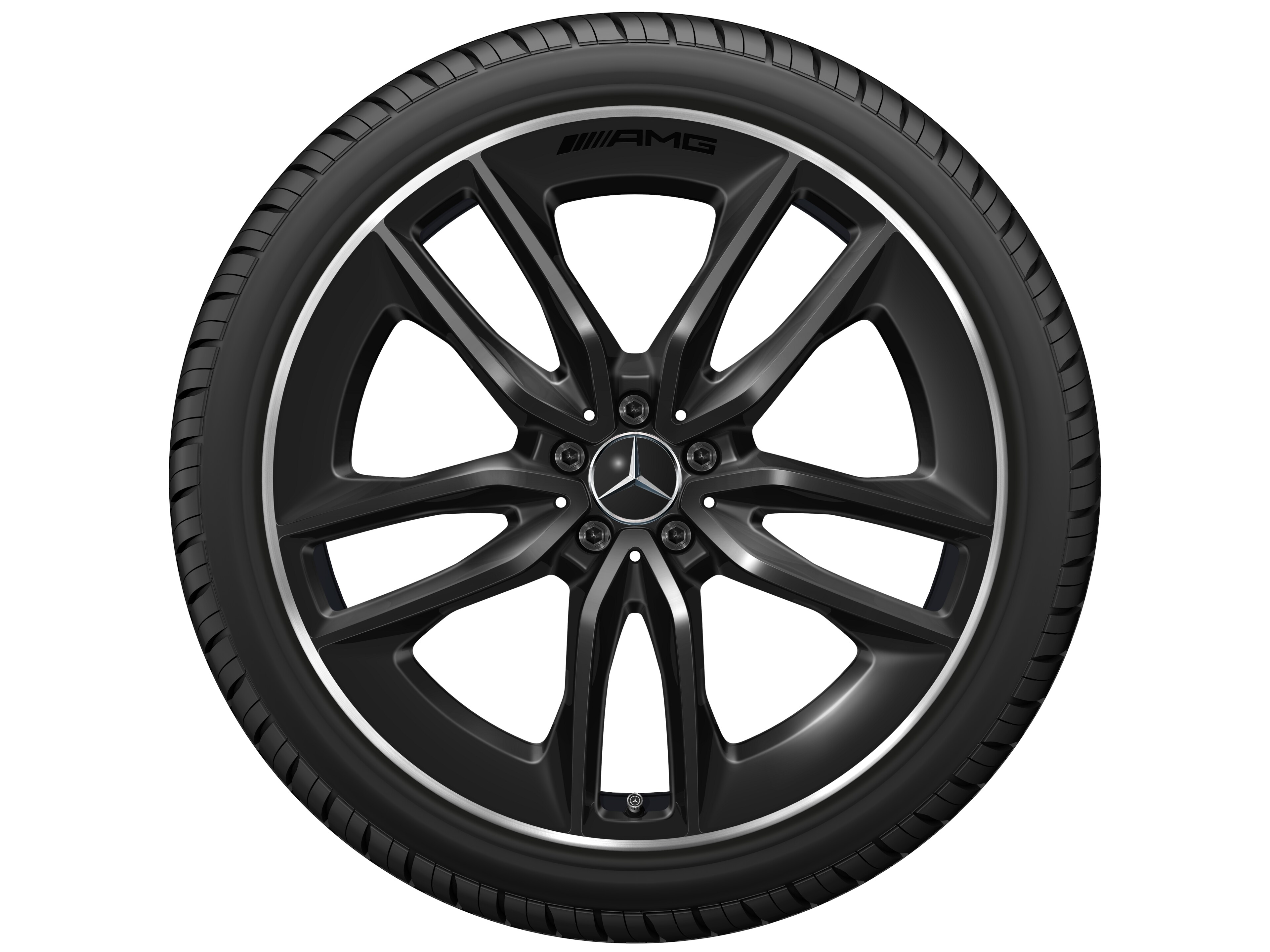 AMG 5-Doppelspeichen-Rad, 22 Zoll, 11 J x 22 ET 50, schwarz, Felgenhorn glanzgedreht