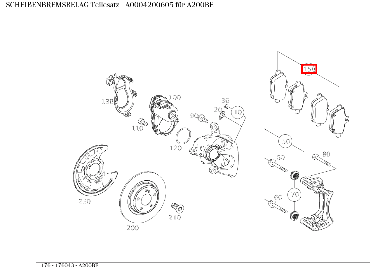 Scheibenbremsbelag Teilesatz A200BE 176