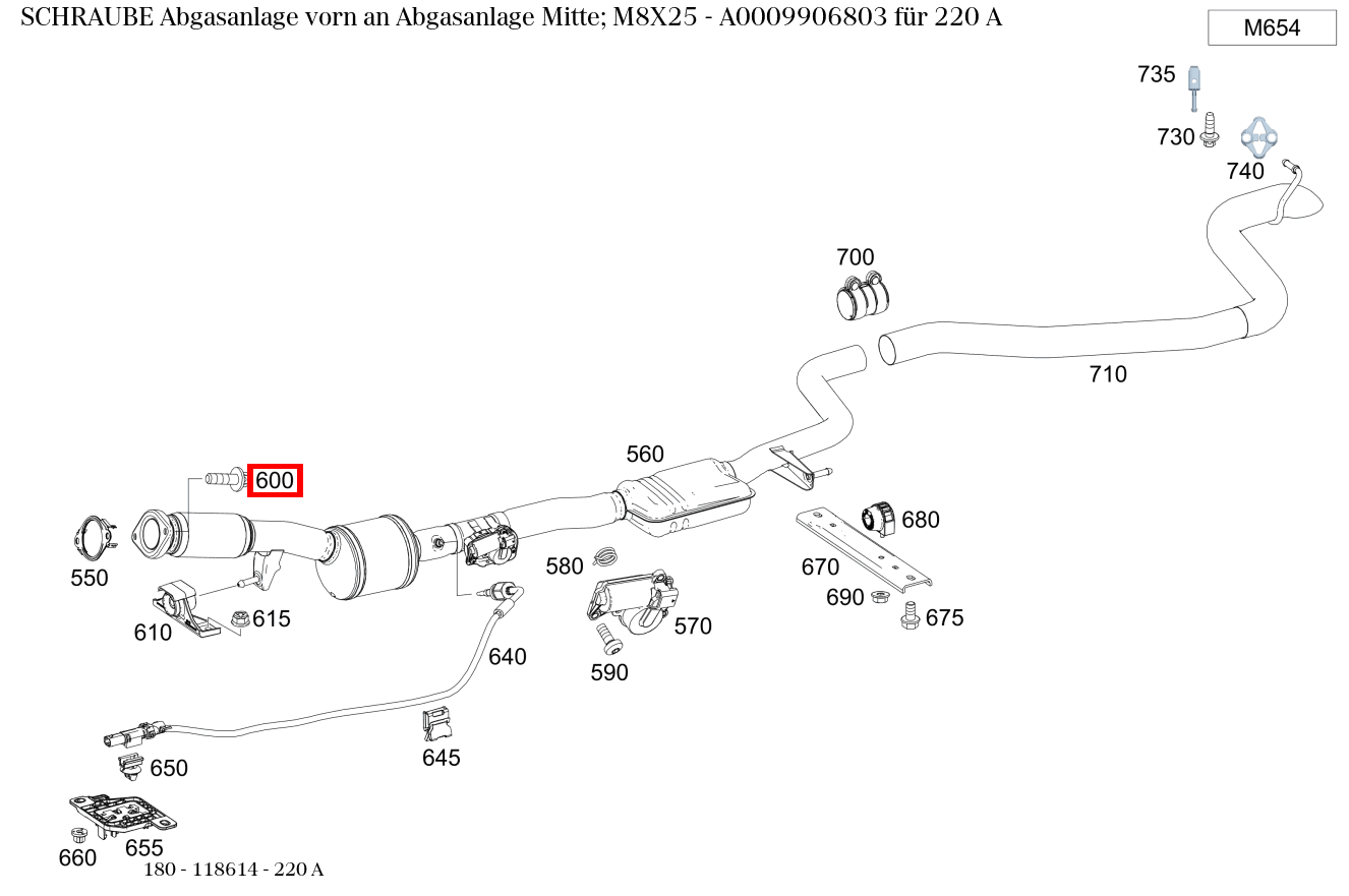 Schraube Abgasanlage vorn an Abgasanlage Mitte; M8X25 220 A 180