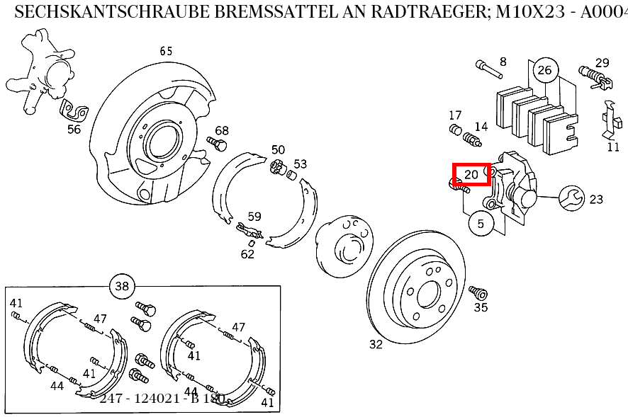 Sechskantschraube BREMSSATTEL AN RADTRAEGER; M10X23 B 180 247