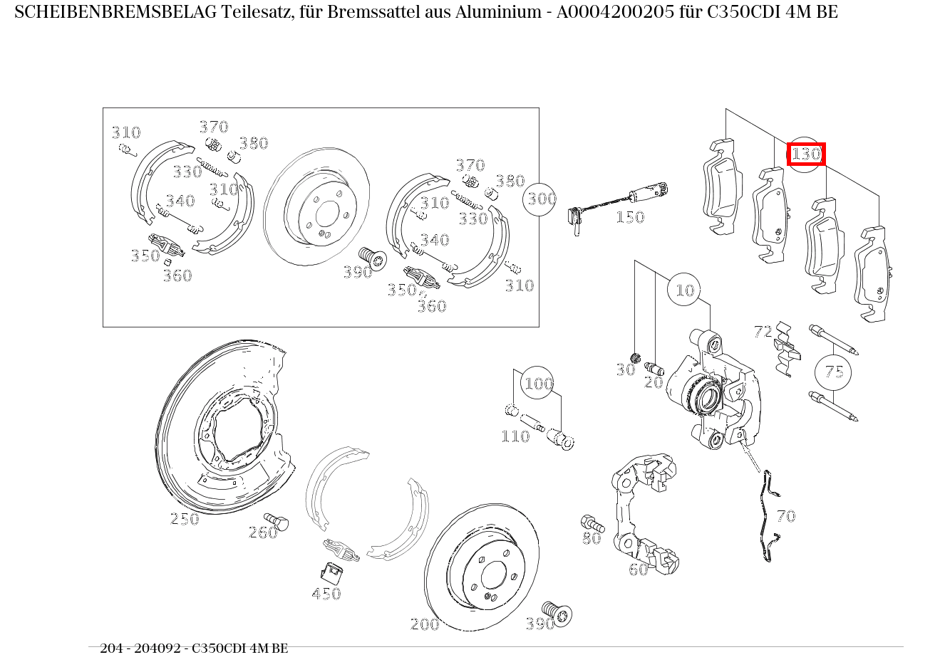 Scheibenbremsbelag Teilesatz, für Bremssattel aus Aluminium C350CDI 4M BE 204