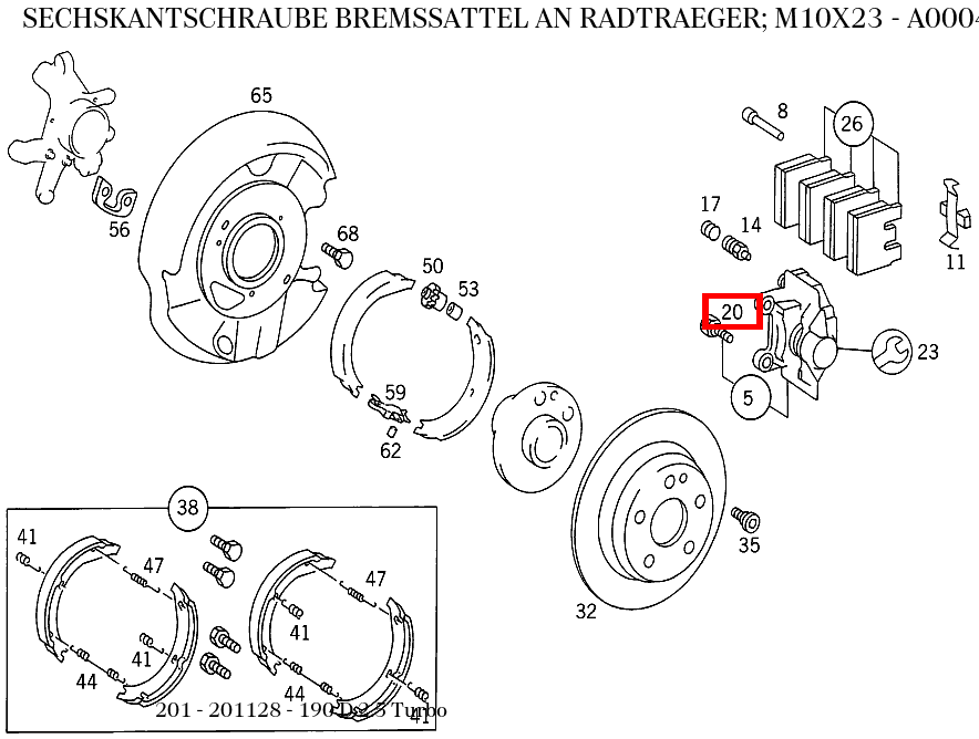 Sechskantschraube BREMSSATTEL AN RADTRAEGER; M10X23 190 D 2.5 Turbo 201